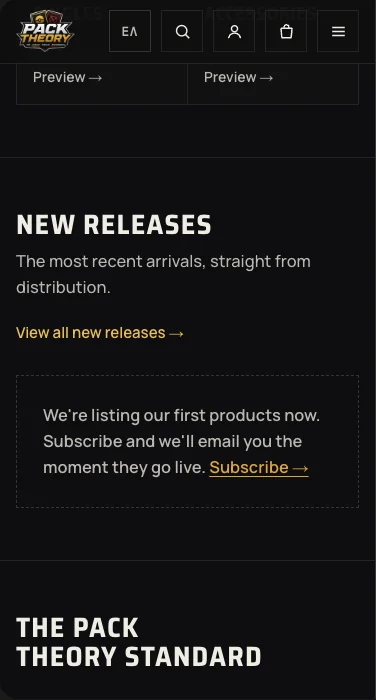 Pack Theory on mobile — new releases and launch list sign-up